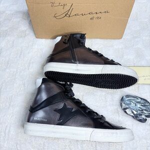 Vintage Havana Black Leather Sneakers Sz 8 & 10 New!